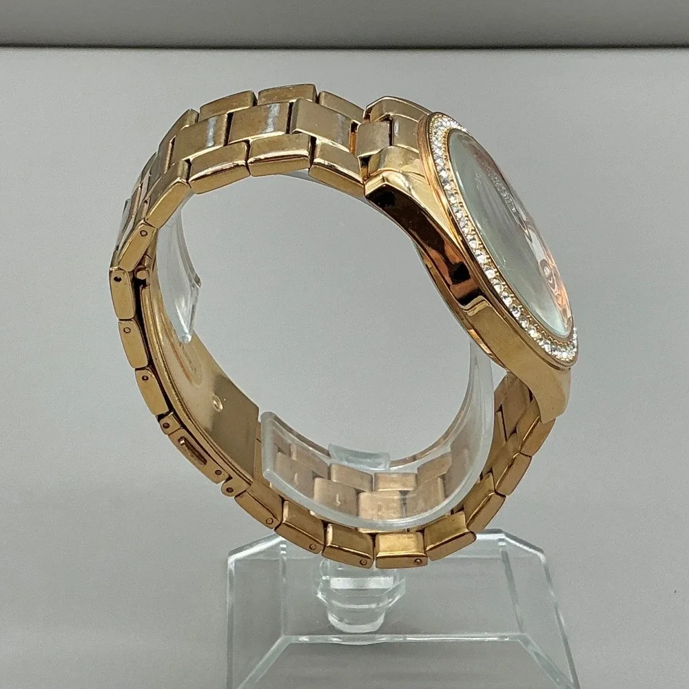 Betsey Johnson Watch Women Gold Tone Crystal Heart Dial Link Band NEW BATTERY